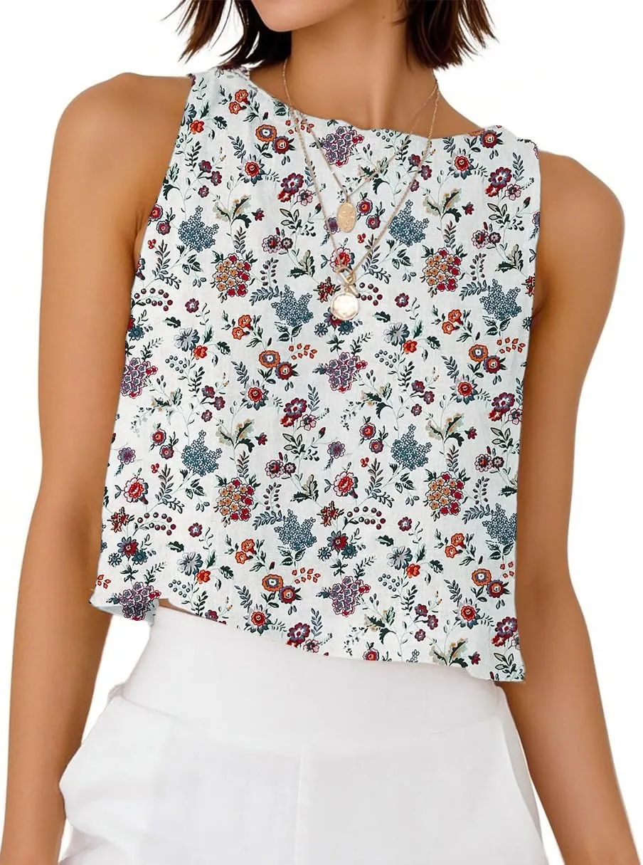 Mywinway Linen Tank Tops for Women Cotton Summer Sleeveless Cropped Casual Fashion Cute Tops