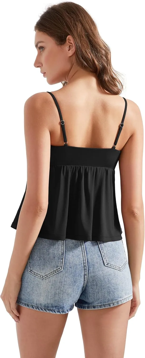 OMKAGI Cute Peplum Camisole Tops for Women Built in Bra Sleeveless Going Out Tank Top