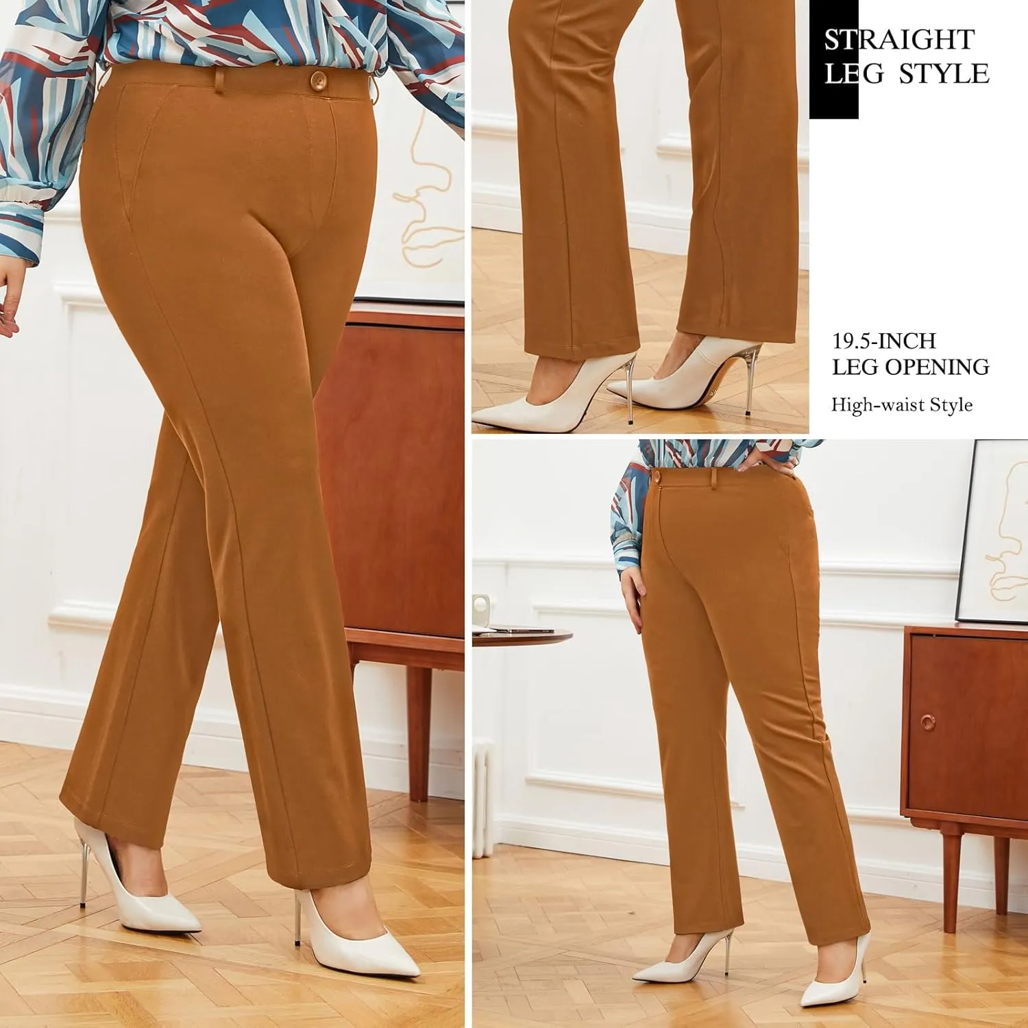 Plus Size Women's Straight-Leg Dress Pants - Slacks for Business Casual,Work Clothes for Office