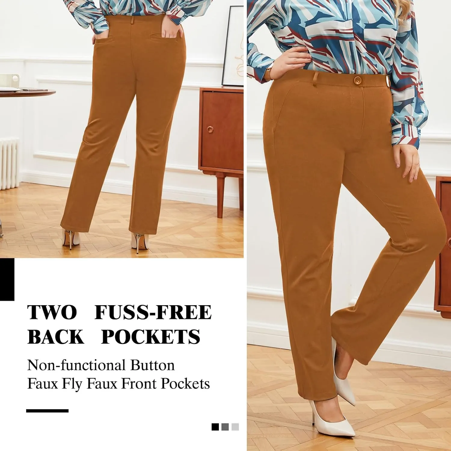 Plus Size Women's Straight-Leg Dress Pants - Slacks for Business Casual,Work Clothes for Office