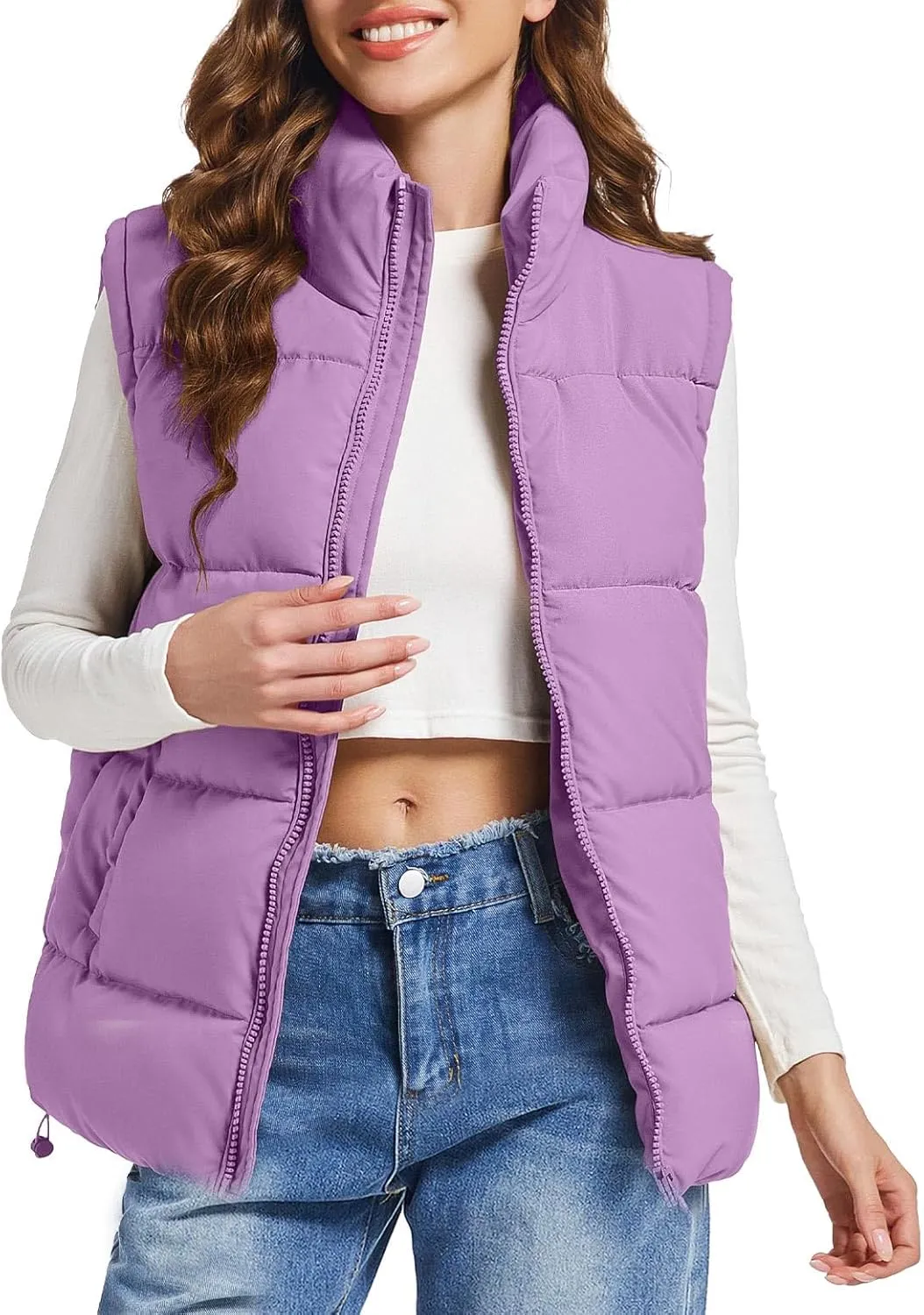 Polu Puffer Vest Women Zip Up Stand Collar Sleeveless Down Vests Oversized Padded Gilet Jacket