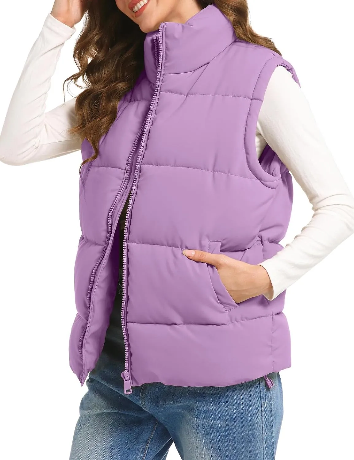 Polu Puffer Vest Women Zip Up Stand Collar Sleeveless Down Vests Oversized Padded Gilet Jacket