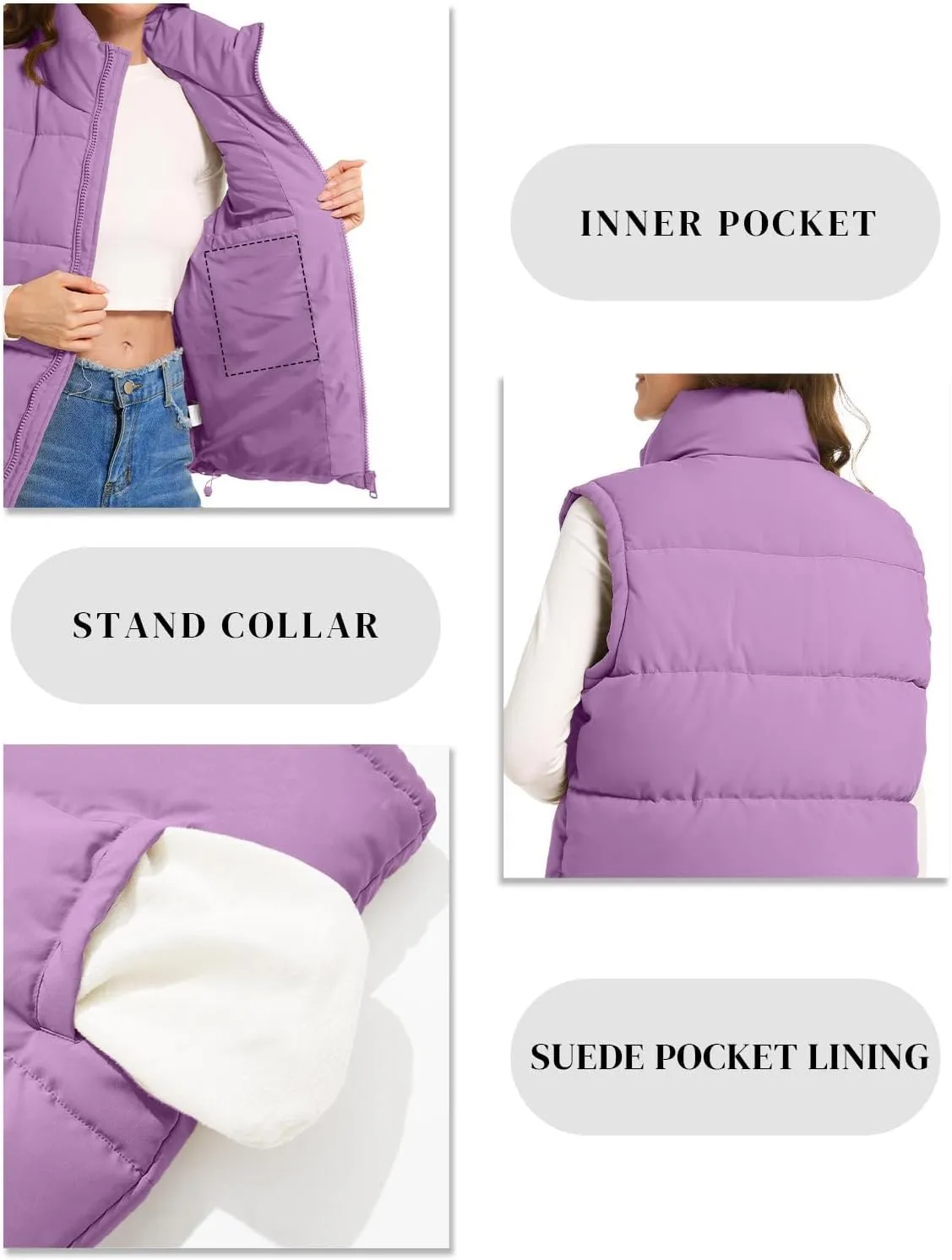 Polu Puffer Vest Women Zip Up Stand Collar Sleeveless Down Vests Oversized Padded Gilet Jacket