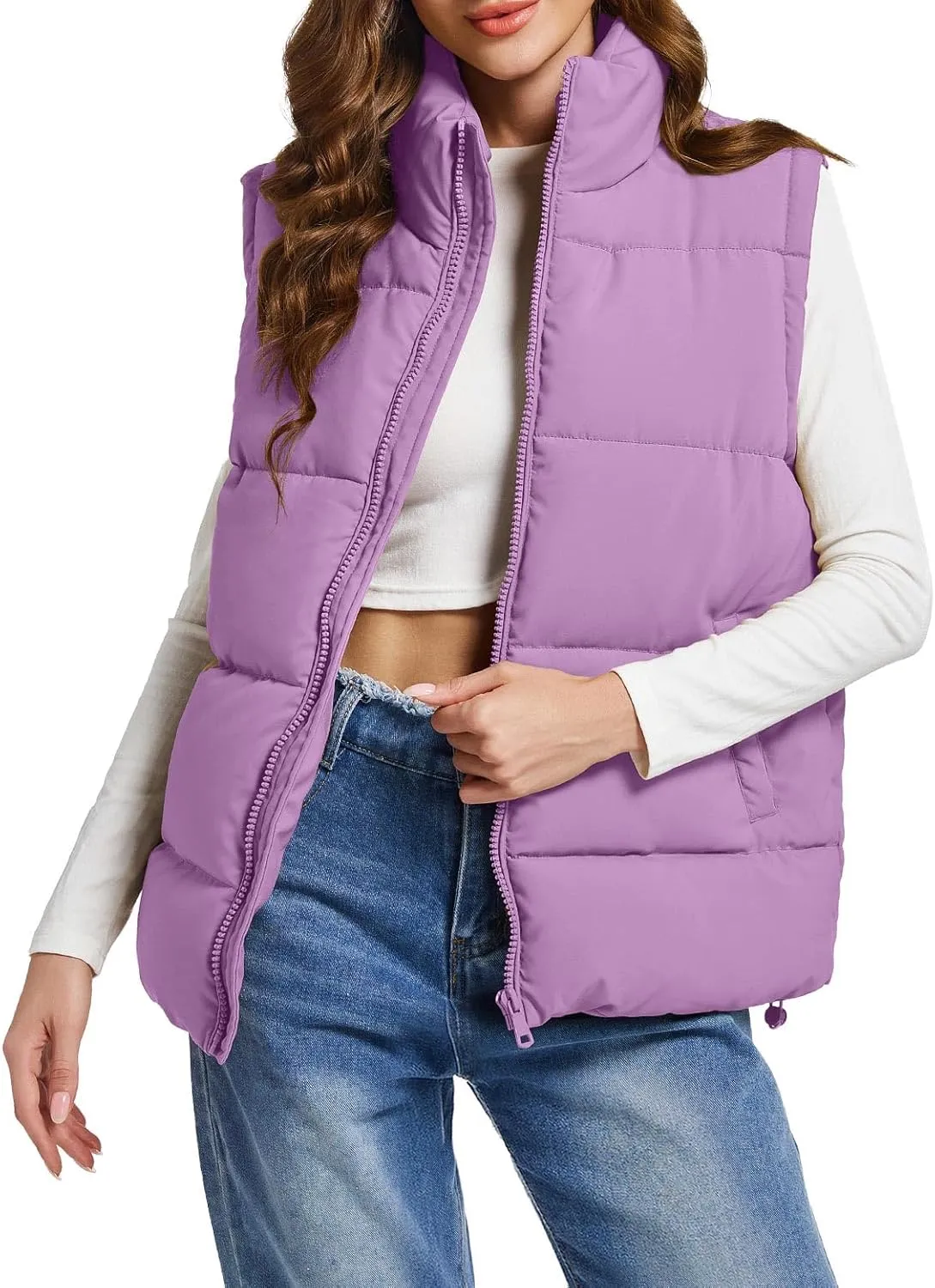 Polu Puffer Vest Women Zip Up Stand Collar Sleeveless Down Vests Oversized Padded Gilet Jacket