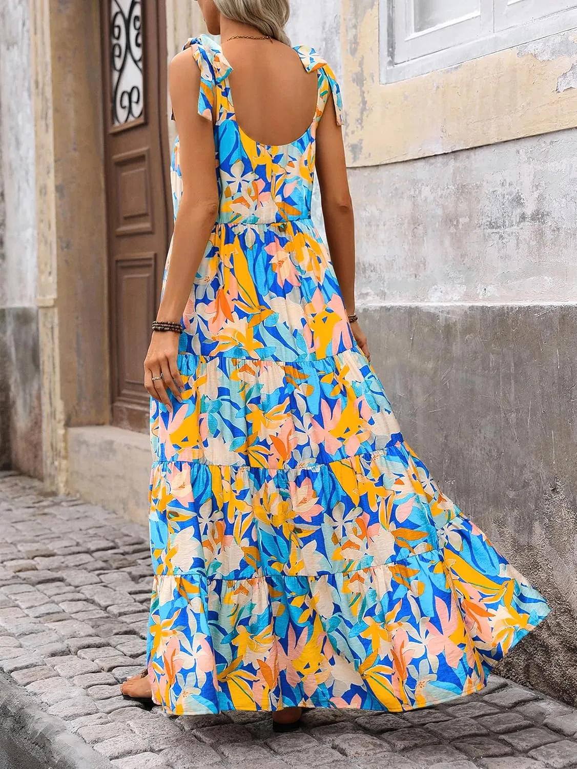 PRETTYGARDEN Women Dresses 2025 Summer Floral Sleeveless Maxi Dress Casual Spaghetti Strap Tiered Flowy Beach Long Dress