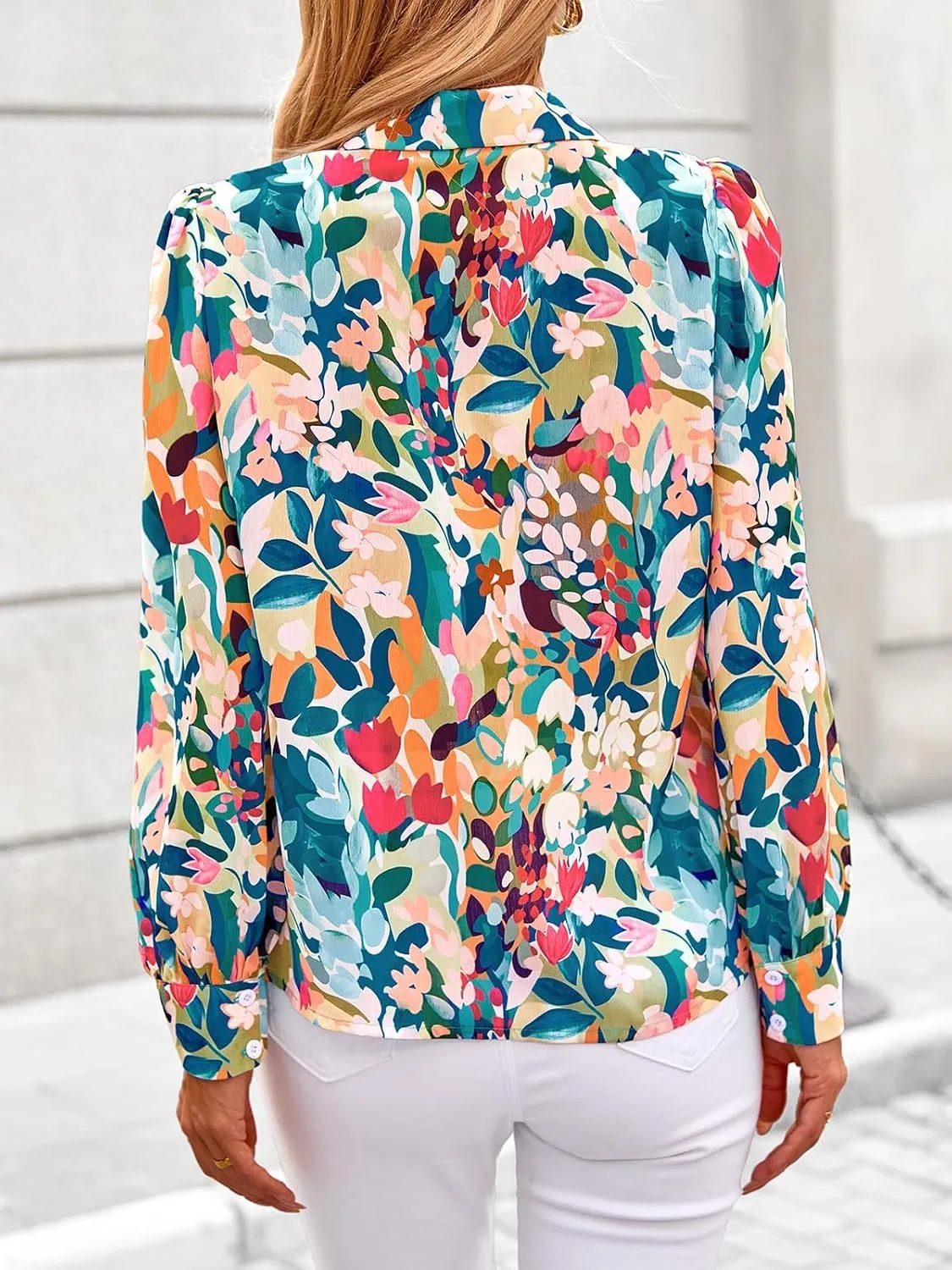 PRETTYGARDEN Women's Floral Blouses Dressy Casual V Neck Button Down Shirts Lantern Long Sleeve Boho Chiffon Spring Tops 2025