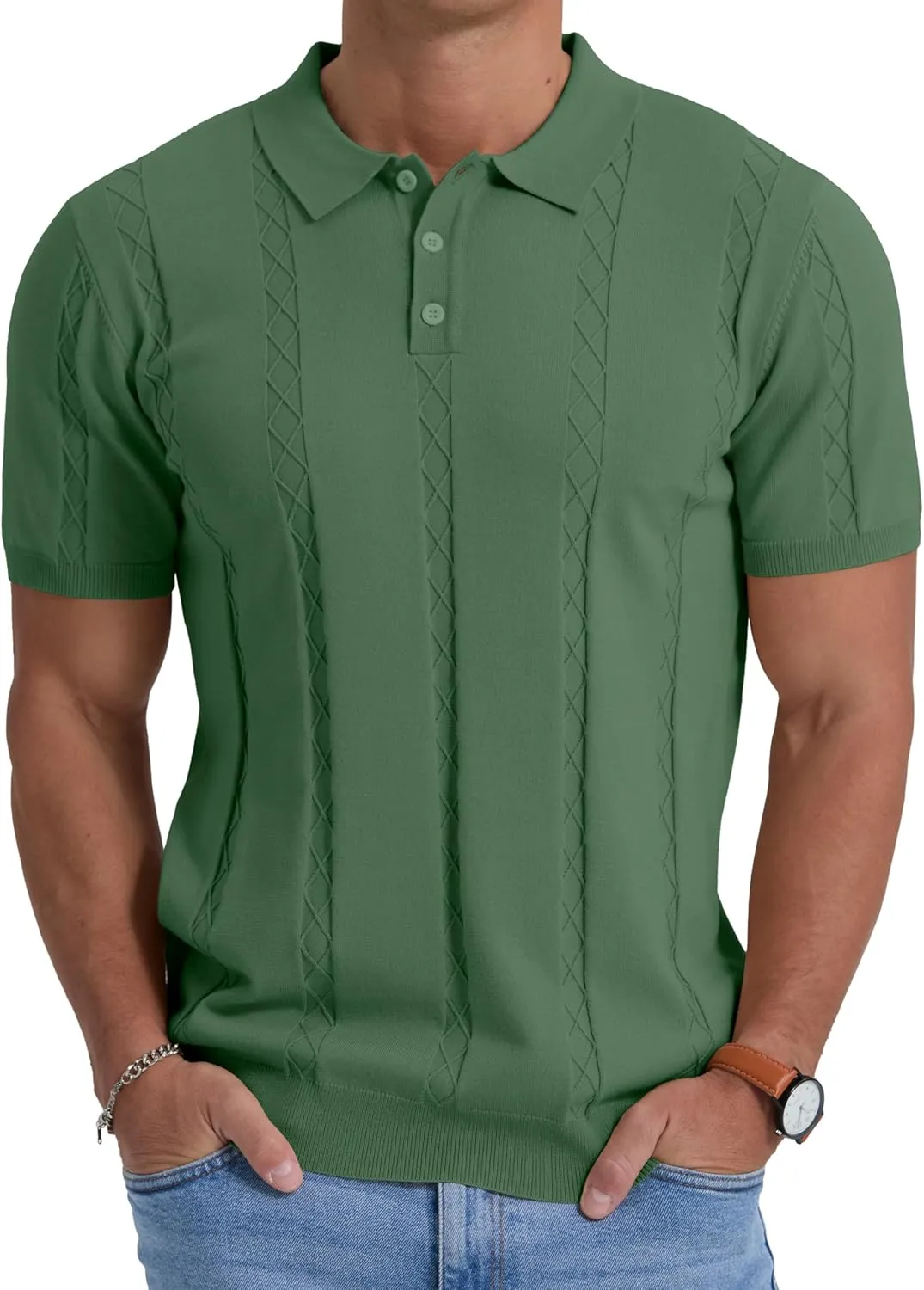Sailwind Mens Knit Polo Shirts Short Sleeve Ribbed Textured Polo Shirt Casual Golf Shirts Collared T Shirt