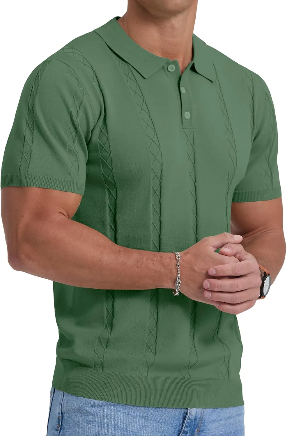 Sailwind Mens Knit Polo Shirts Short Sleeve Ribbed Textured Polo Shirt Casual Golf Shirts Collared T Shirt