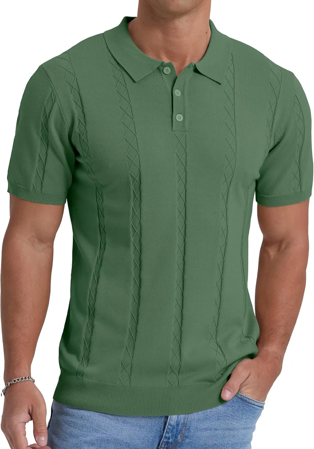 Sailwind Mens Knit Polo Shirts Short Sleeve Ribbed Textured Polo Shirt Casual Golf Shirts Collared T Shirt