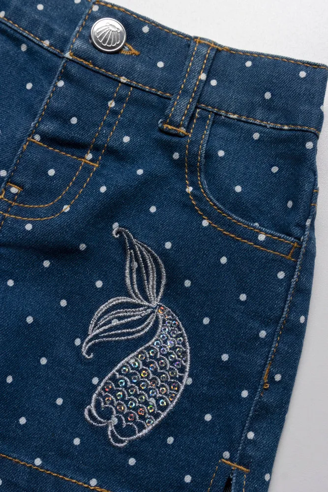 Sequin Mermaid Tail Denim Shorts Blue
