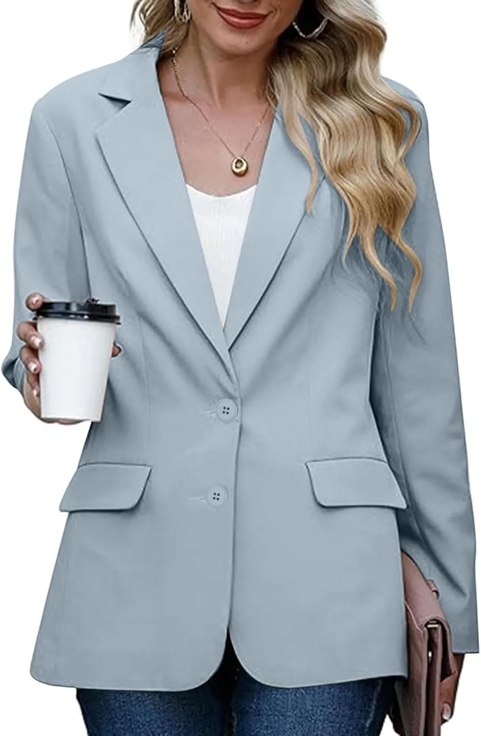 Single Button Business Casual Blazer for Women Long Sleeve with Shoulder Pads Suit Jacket Lapel Going Out Work Suit