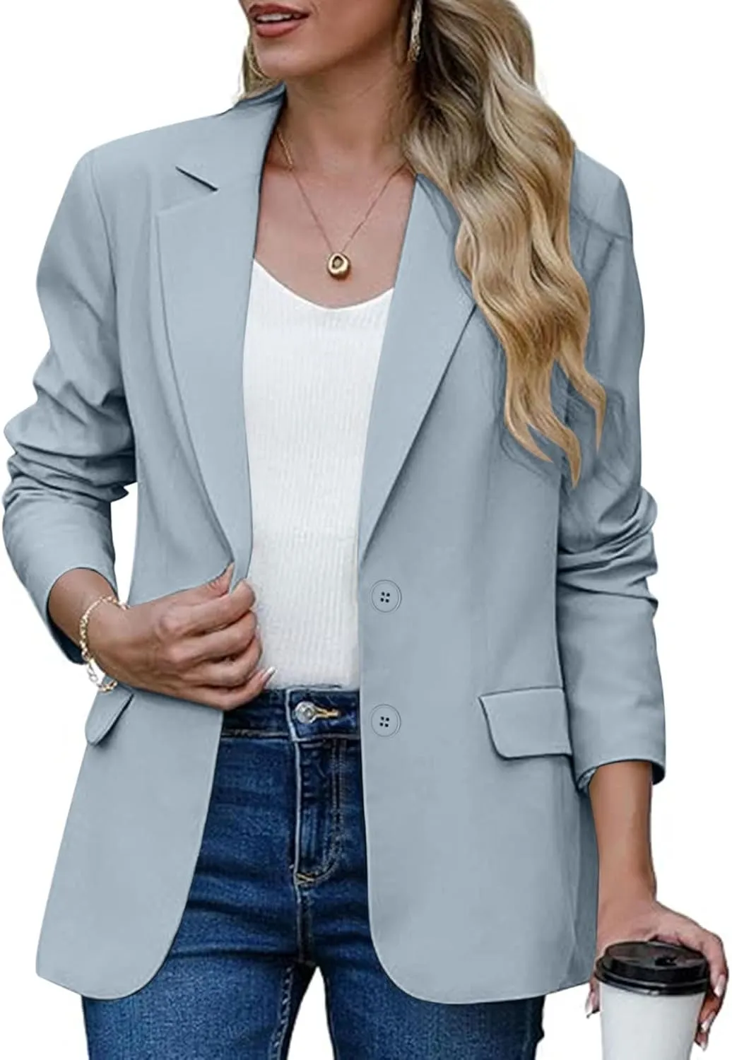 Single Button Business Casual Blazer for Women Long Sleeve with Shoulder Pads Suit Jacket Lapel Going Out Work Suit