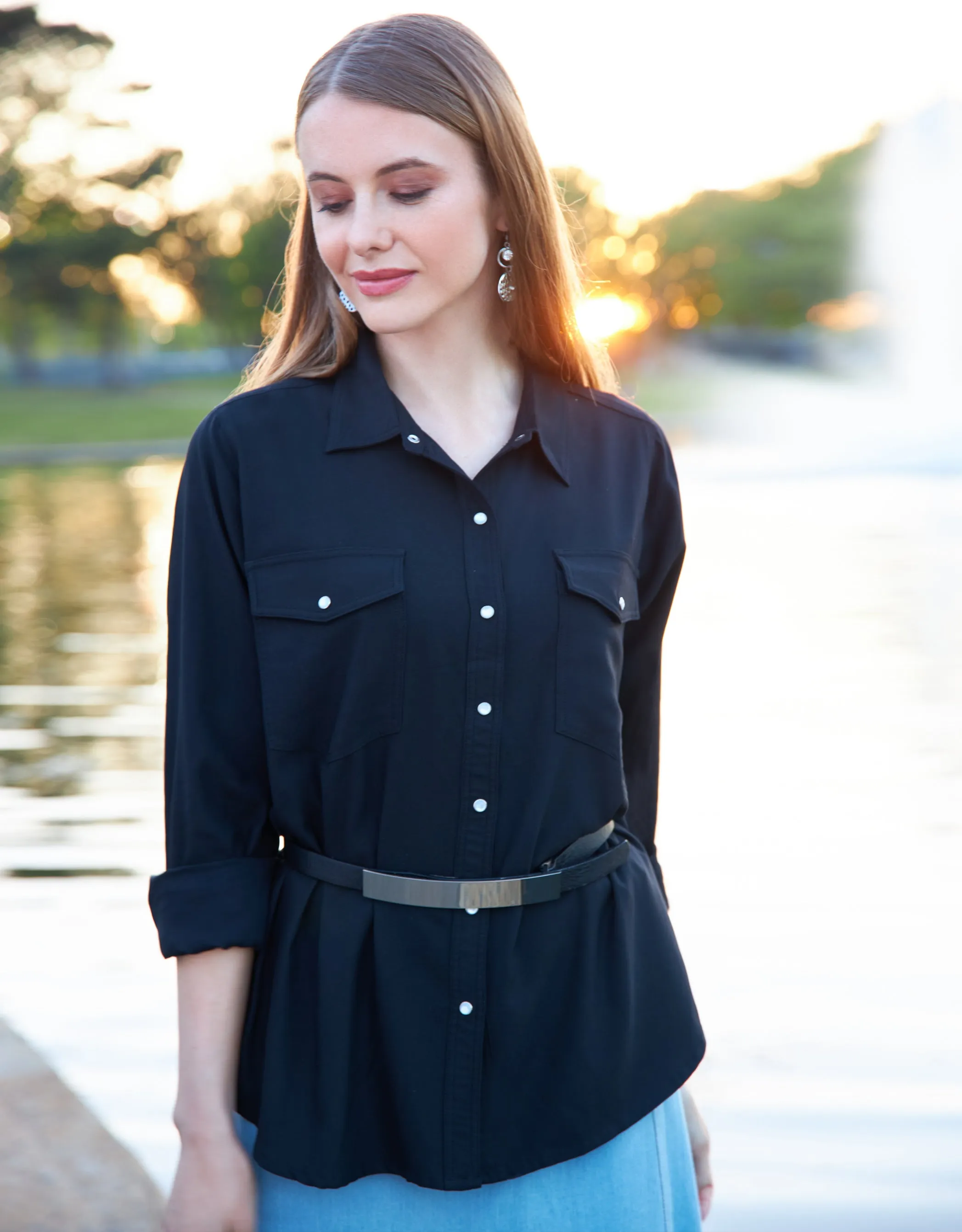 Snap Front Western Shirt Black