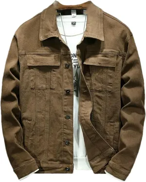 spring and autumn Men's brown denim jacket stretch slim fit denim jacket for men