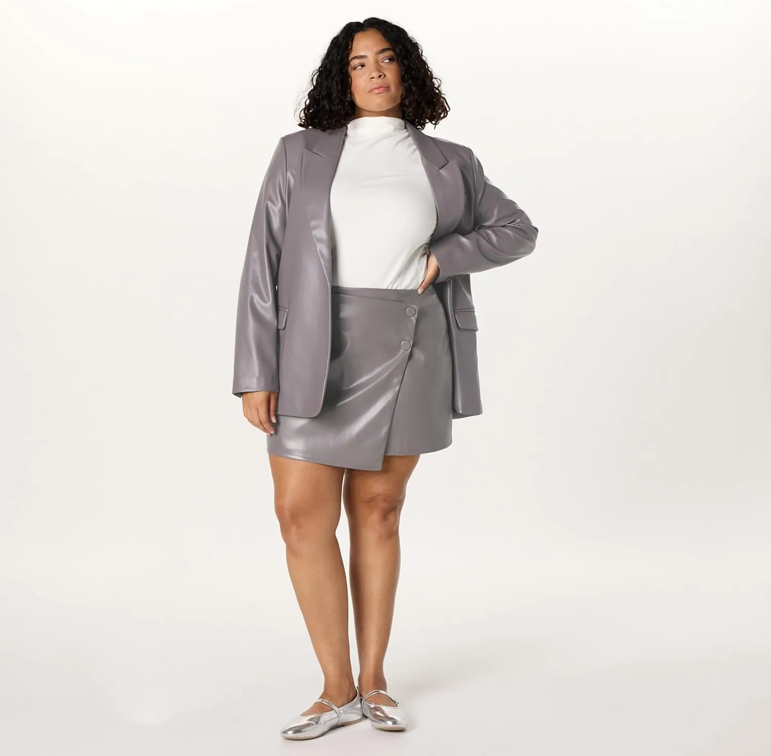 The Drop Women's Portia Vegan Leather Mini Wrap Skirt