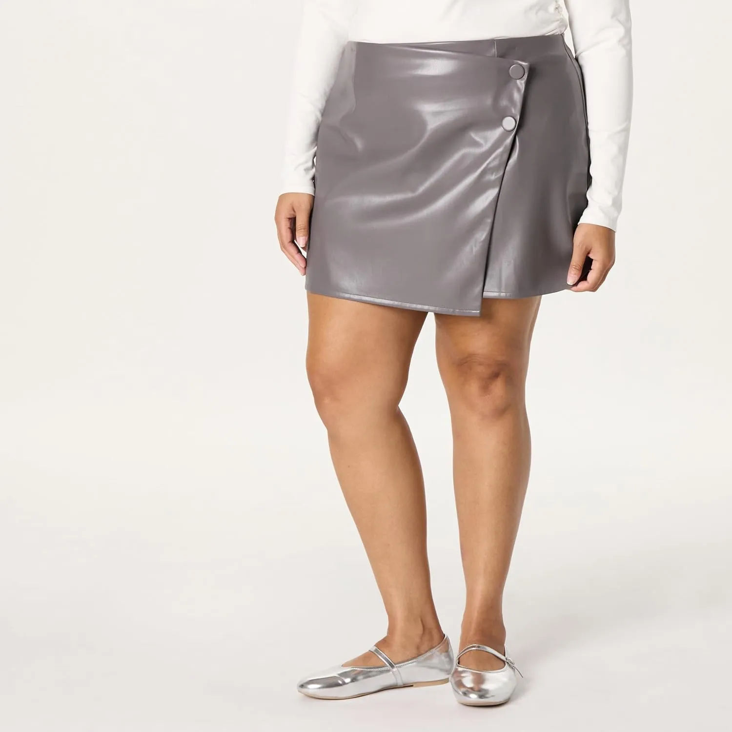 The Drop Women's Portia Vegan Leather Mini Wrap Skirt