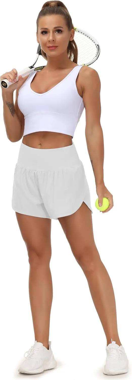 THE GYM PEOPLE Womens High Waisted Running Shorts Quick Dry Athletic Workout Shorts with Mesh Liner Zipper Pockets