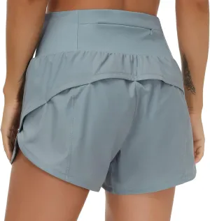 THE GYM PEOPLE Womens High Waisted Running Shorts Quick Dry Athletic Workout Shorts with Mesh Liner Zipper Pockets