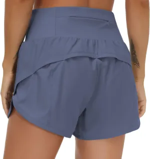 THE GYM PEOPLE Womens High Waisted Running Shorts Quick Dry Athletic Workout Shorts with Mesh Liner Zipper Pockets