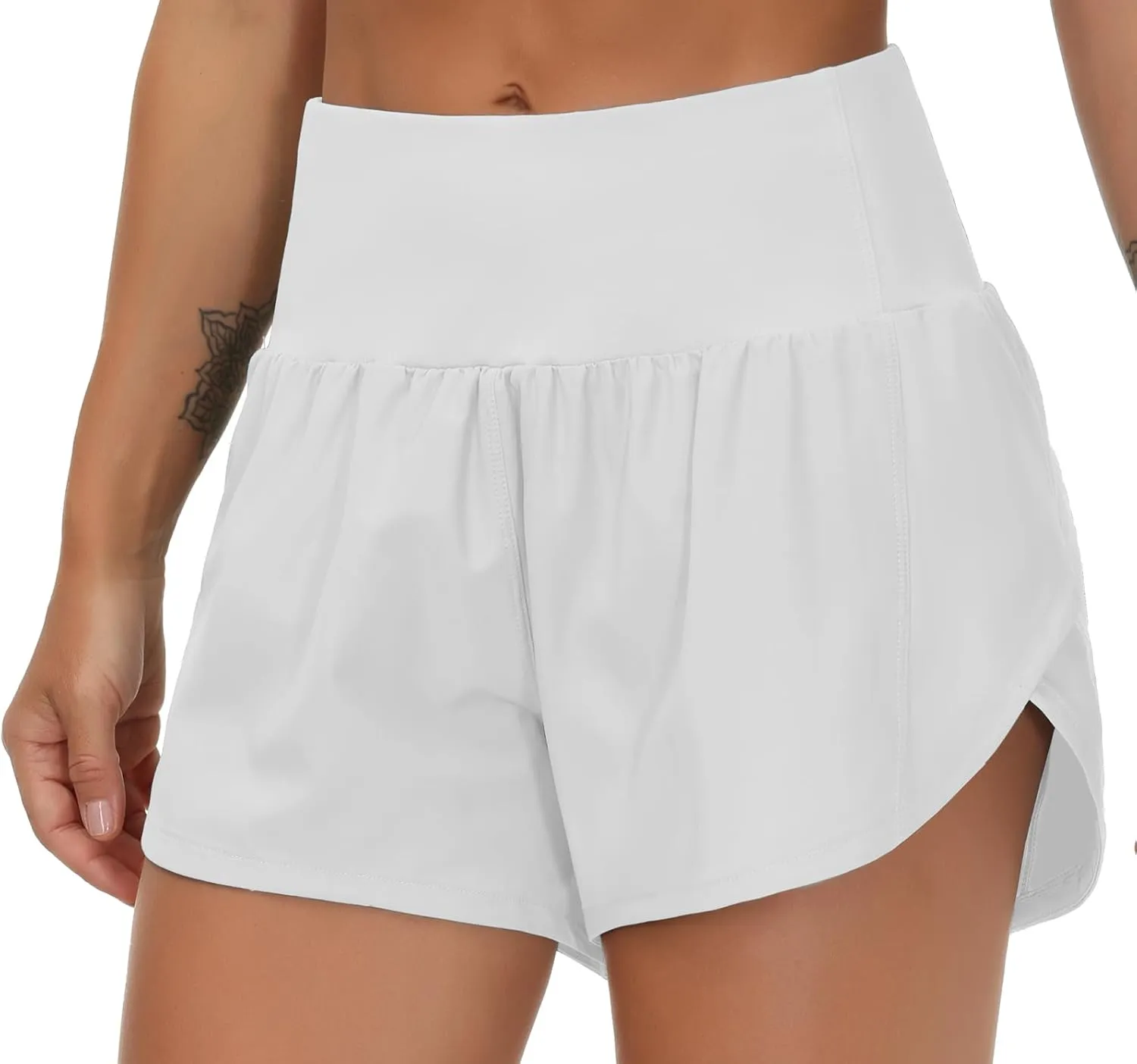 THE GYM PEOPLE Womens High Waisted Running Shorts Quick Dry Athletic Workout Shorts with Mesh Liner Zipper Pockets