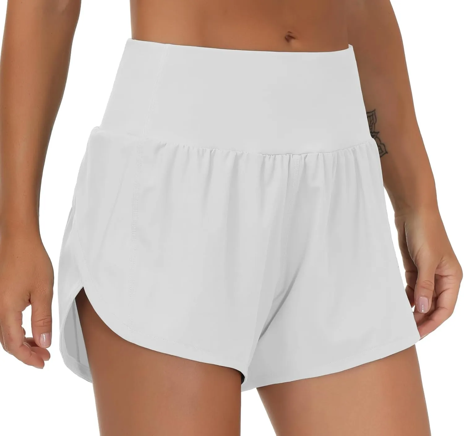 THE GYM PEOPLE Womens High Waisted Running Shorts Quick Dry Athletic Workout Shorts with Mesh Liner Zipper Pockets