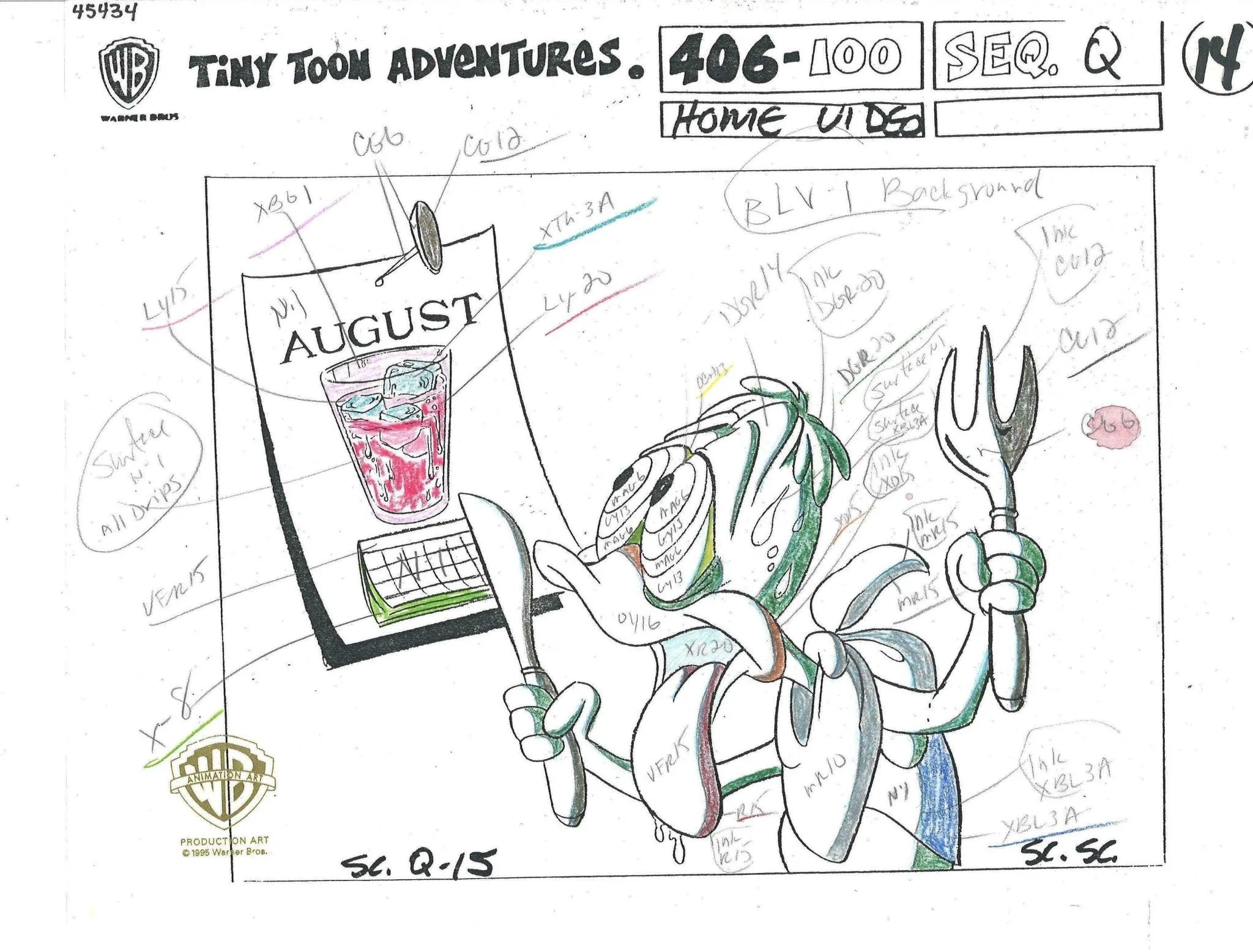 Tiny Toons Original Production Color Call Out: Plucky Duck