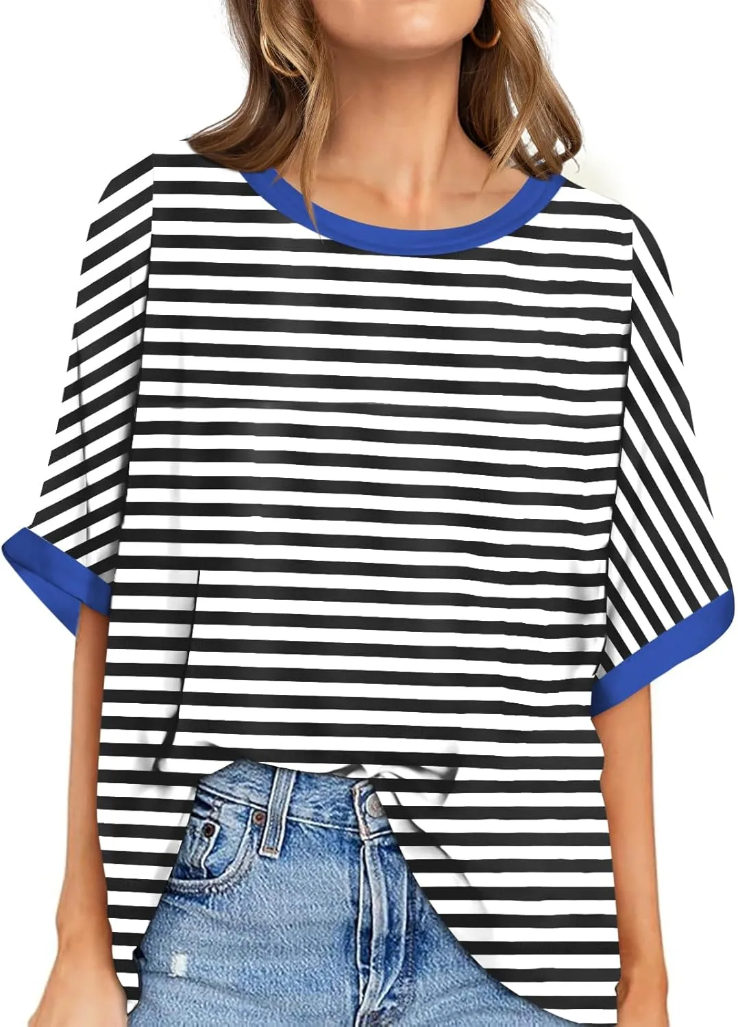 UEU Women Oversized T-Shirt Summer Casual Loose Fit Short Sleeve Basic Tops Workout Gym Tee Shirt