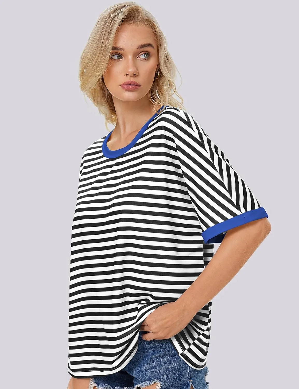 UEU Women Oversized T-Shirt Summer Casual Loose Fit Short Sleeve Basic Tops Workout Gym Tee Shirt