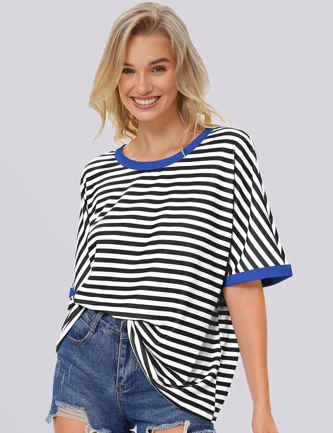 UEU Women Oversized T-Shirt Summer Casual Loose Fit Short Sleeve Basic Tops Workout Gym Tee Shirt