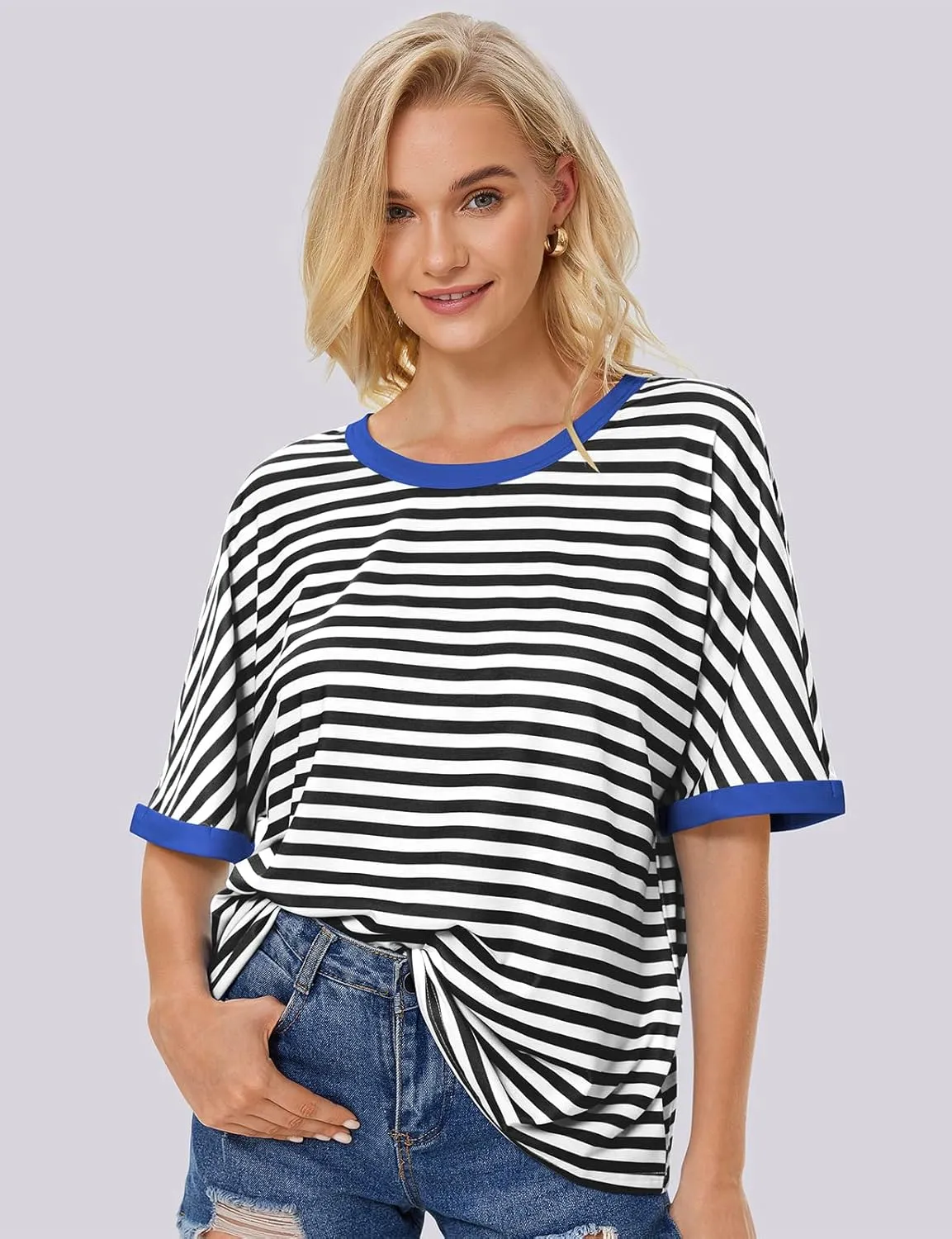 UEU Women Oversized T-Shirt Summer Casual Loose Fit Short Sleeve Basic Tops Workout Gym Tee Shirt