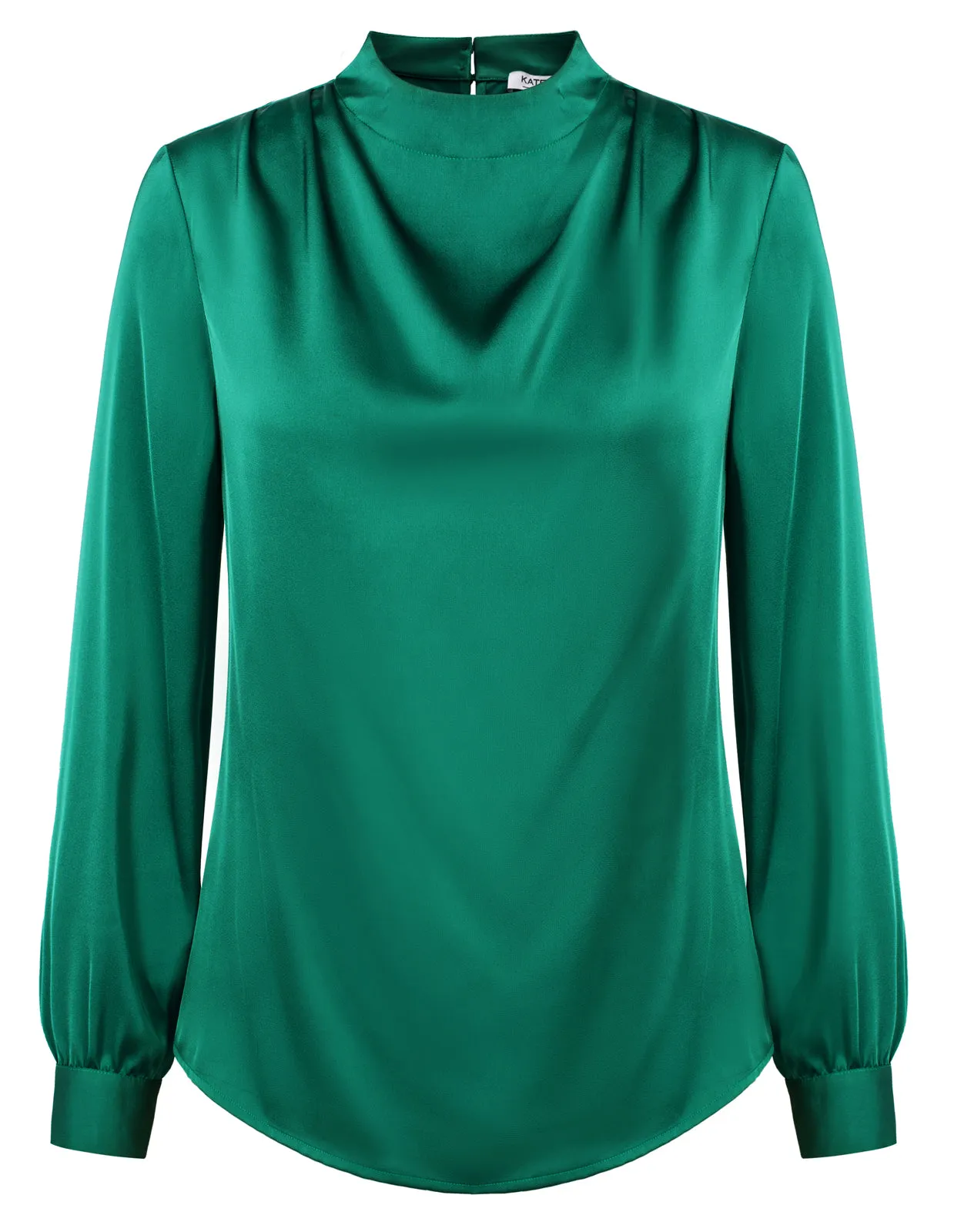 Women Keyhole Back Blouse OL Long Sleeve Half High Neck Pullover Tops