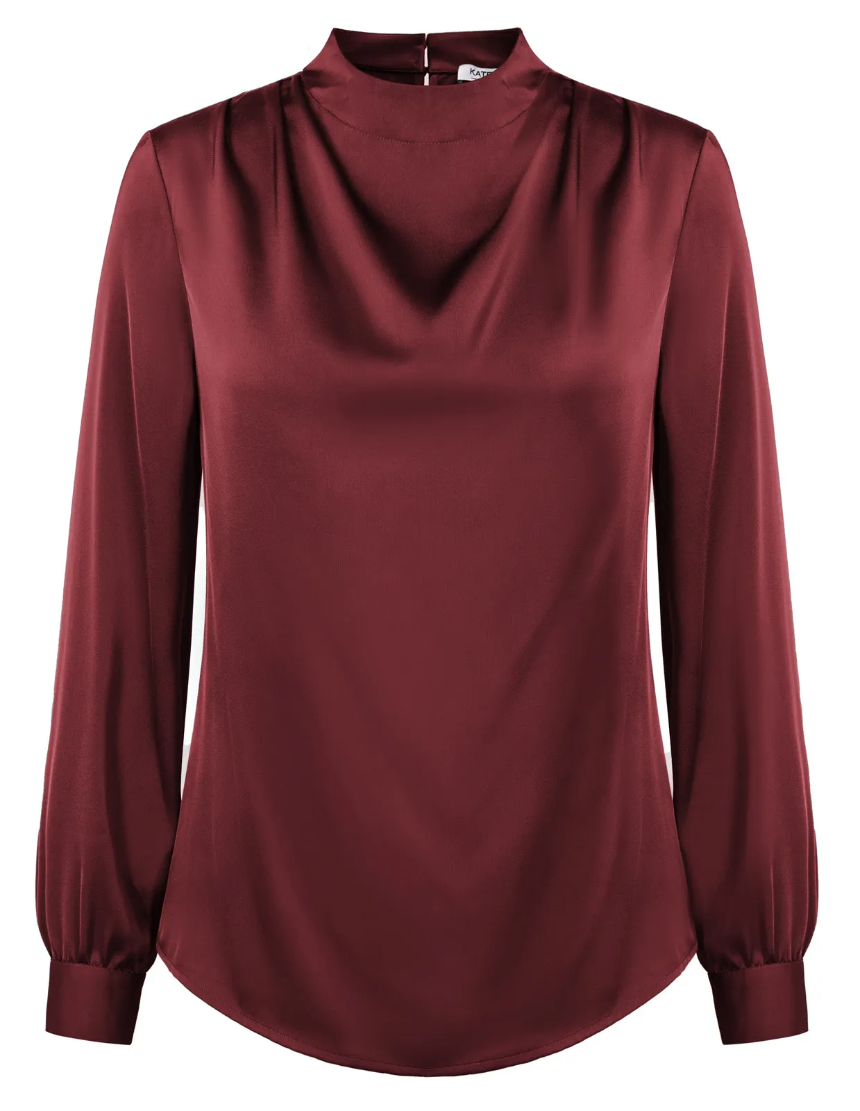 Women Keyhole Back Blouse OL Long Sleeve Half High Neck Pullover Tops