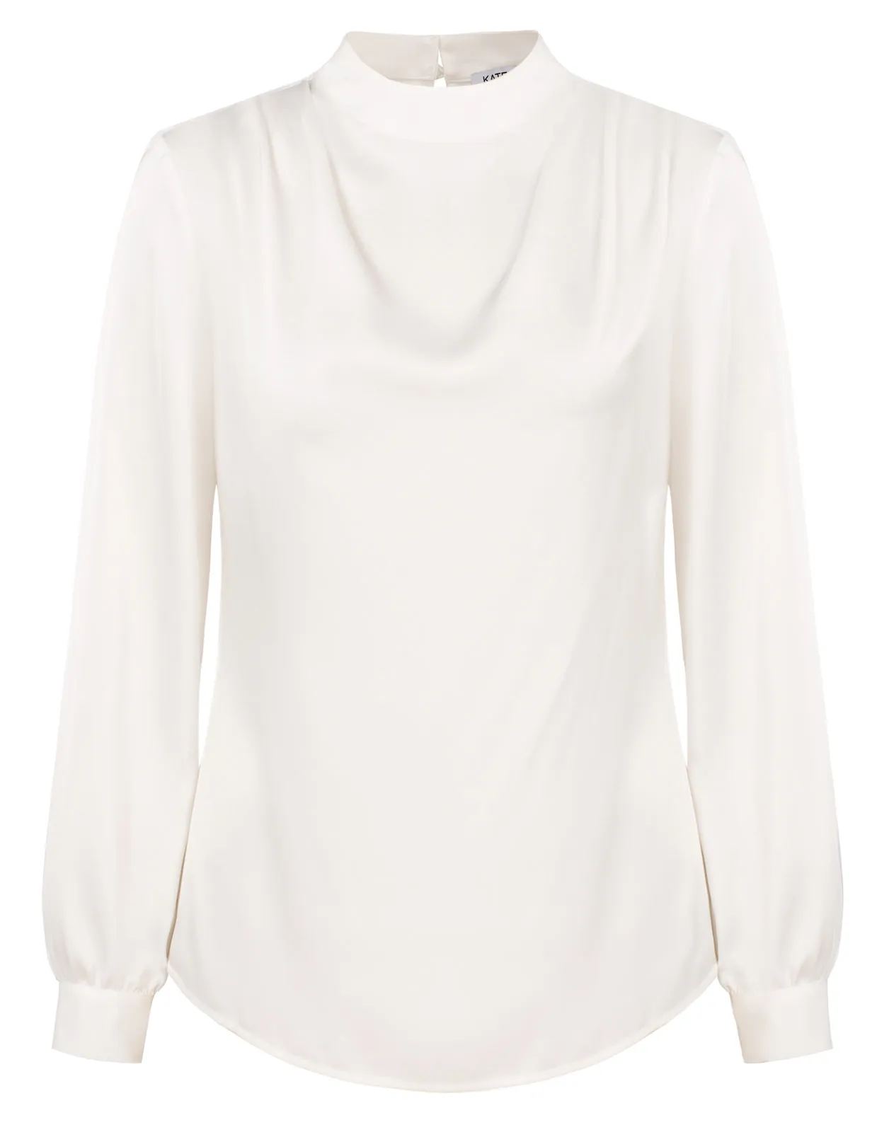 Women Keyhole Back Blouse OL Long Sleeve Half High Neck Pullover Tops