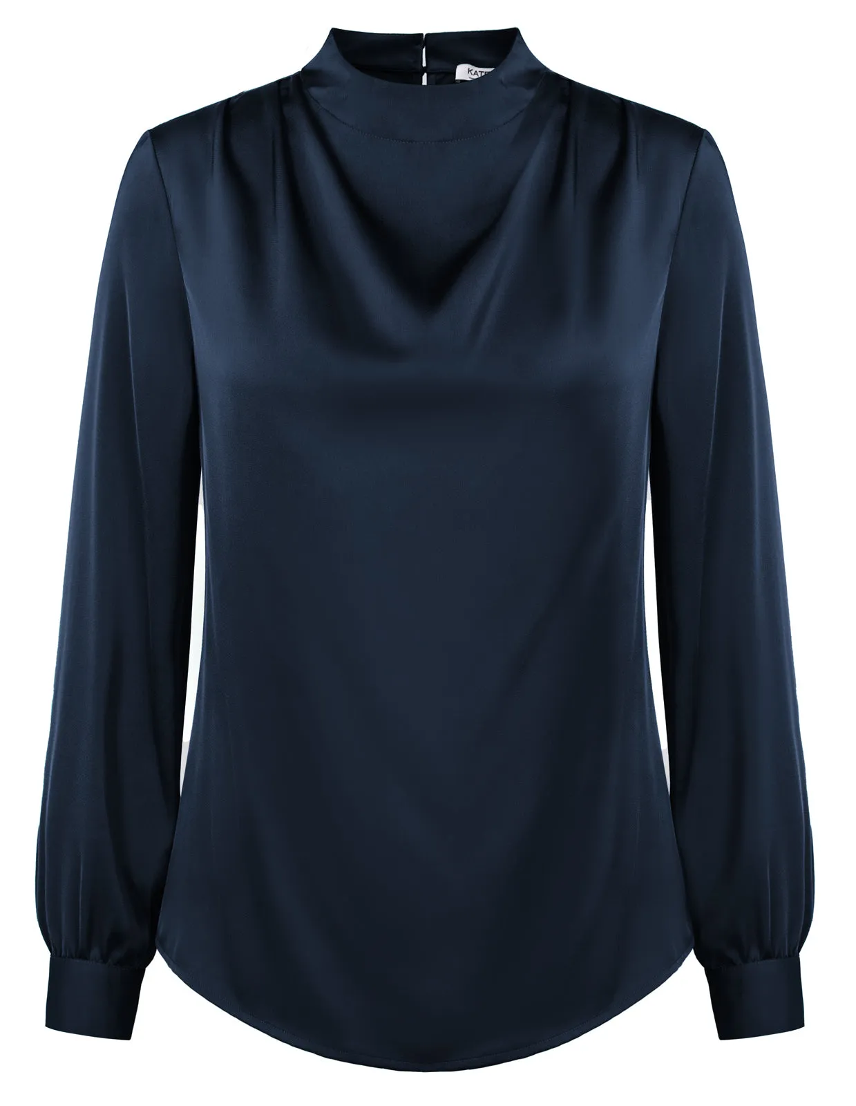 Women Keyhole Back Blouse OL Long Sleeve Half High Neck Pullover Tops