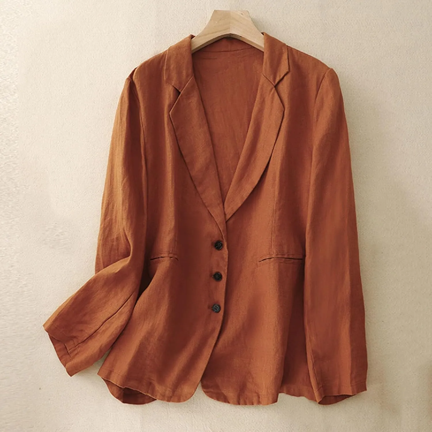 Womens Cotton Linen Blazer Notch Lapel Single Breasted Suit Coat Jackets Boyfriend Loose Casual Comfy Blazer Jacket