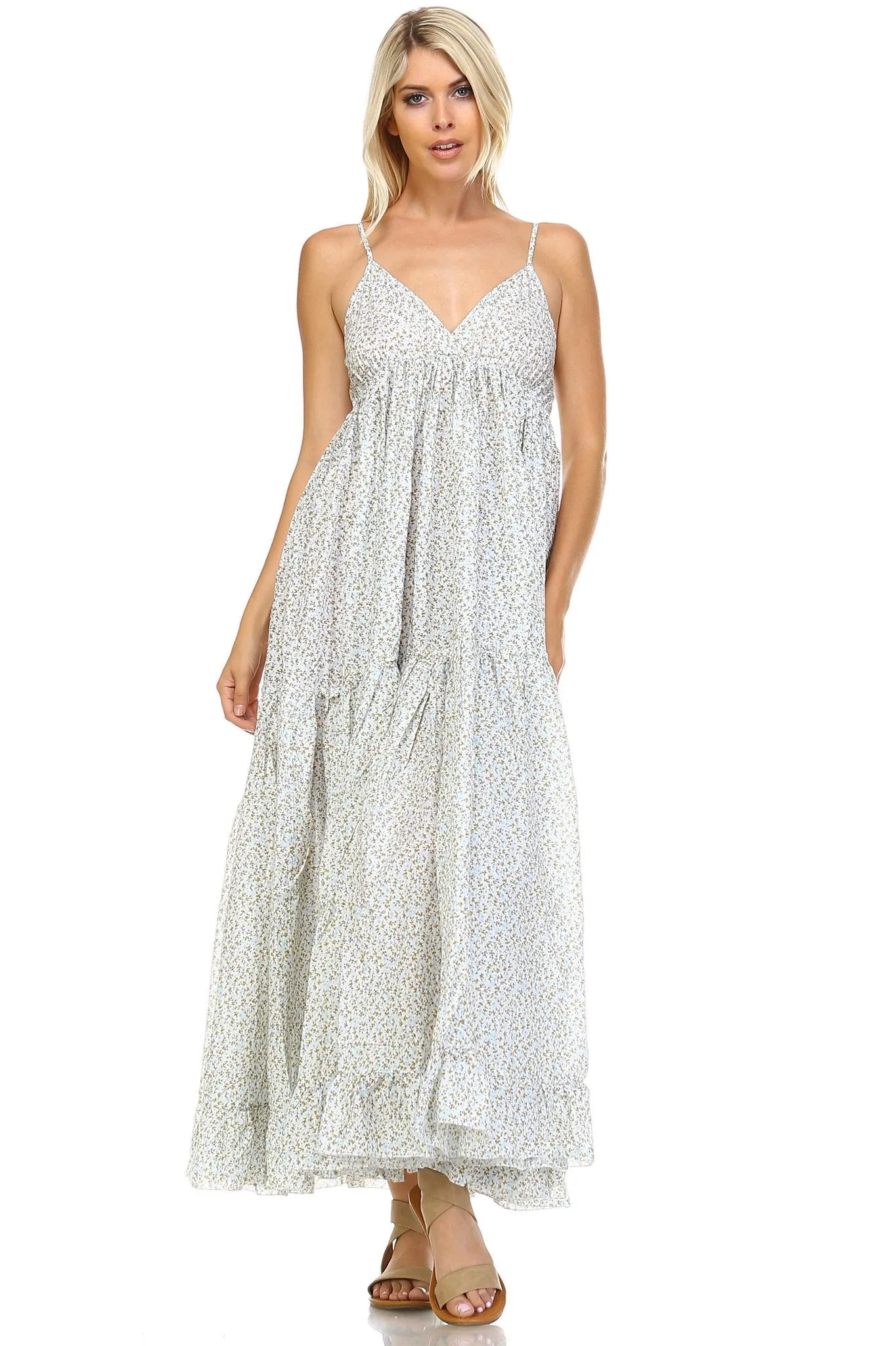 Women's Floral Printed Tiered Maxi Dress