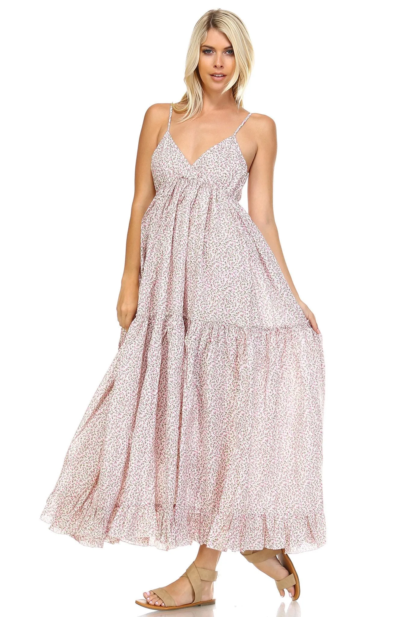 Women's Floral Printed Tiered Maxi Dress