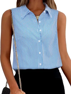 Womens Sleeveless Button Down Shirts Collared Blouse V Neck Work Tank Top Business Office Summer Outfits 2025