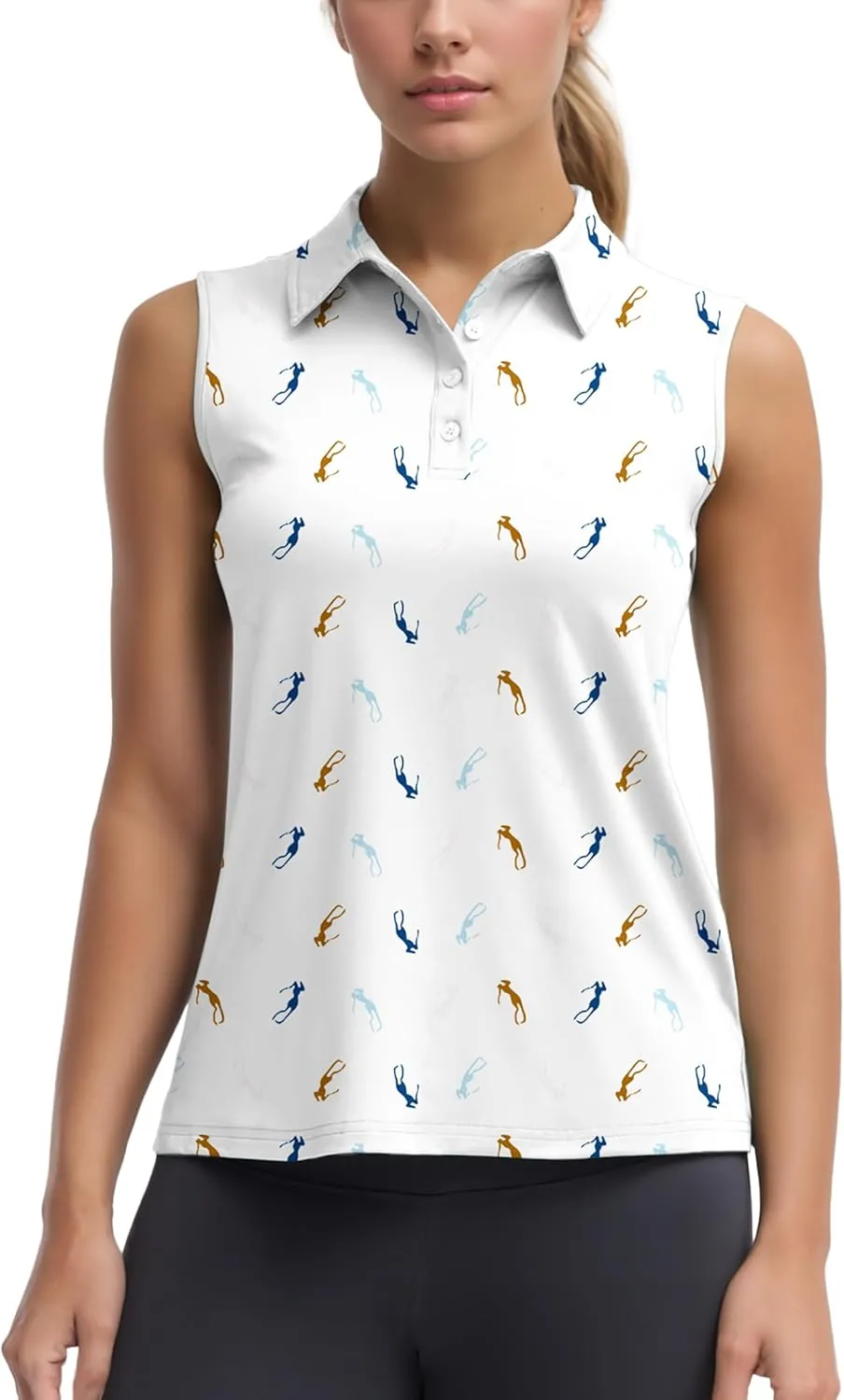 Women's Sleeveless Golf Polo Shirts UPF 50  Quick Dry Athletic Tops Shirts Workout Tennis Shirts with Buttons