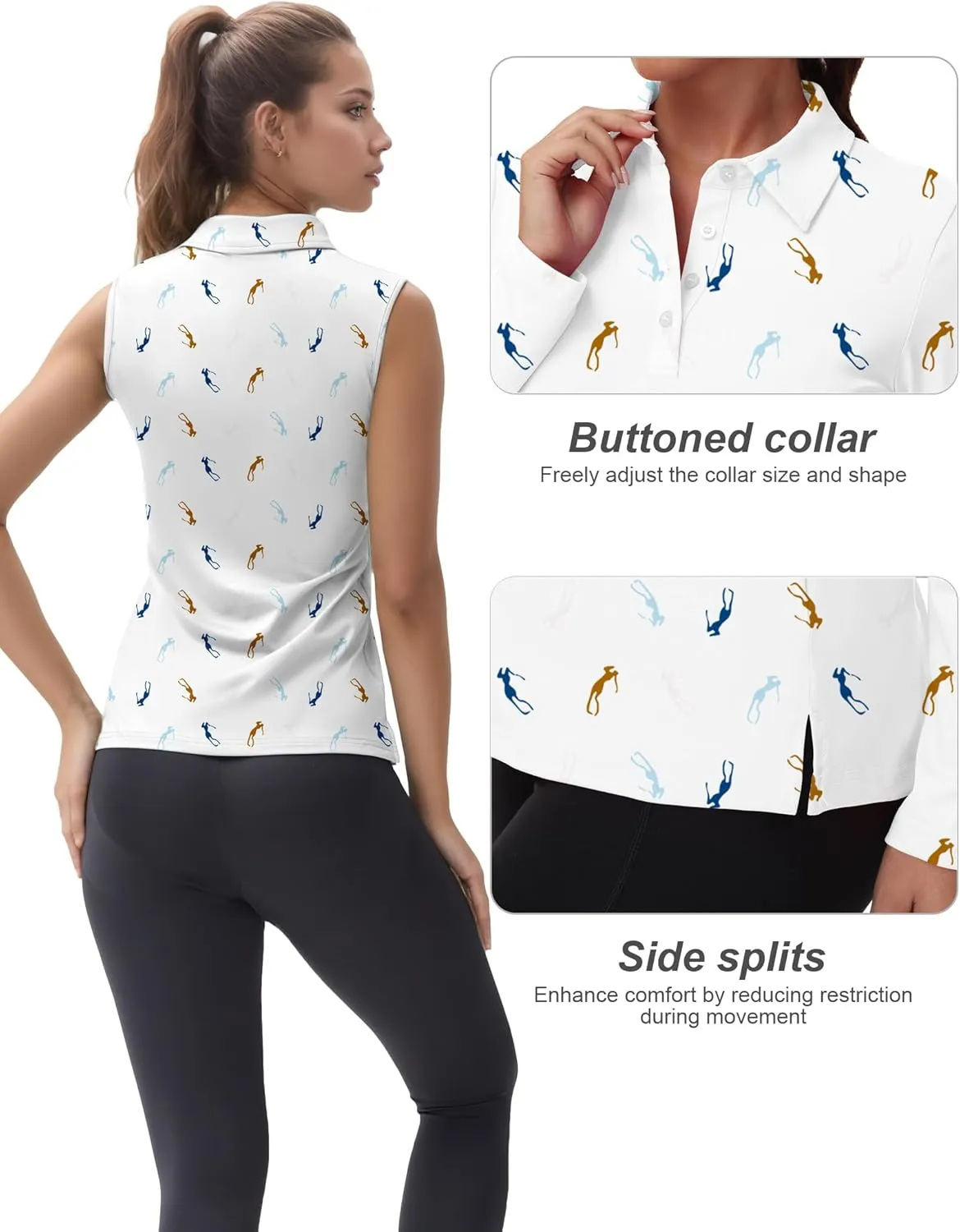 Women's Sleeveless Golf Polo Shirts UPF 50  Quick Dry Athletic Tops Shirts Workout Tennis Shirts with Buttons