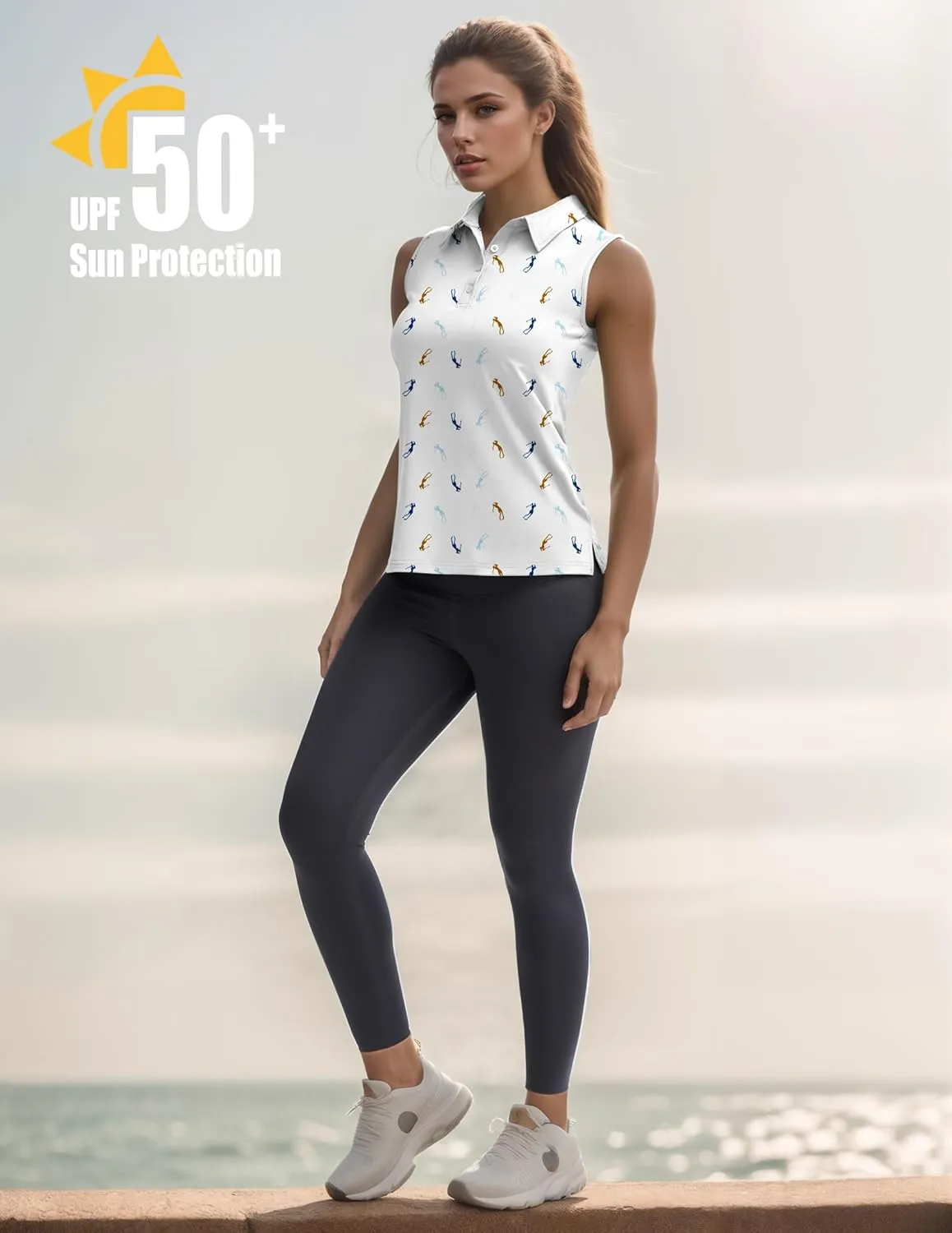 Women's Sleeveless Golf Polo Shirts UPF 50  Quick Dry Athletic Tops Shirts Workout Tennis Shirts with Buttons