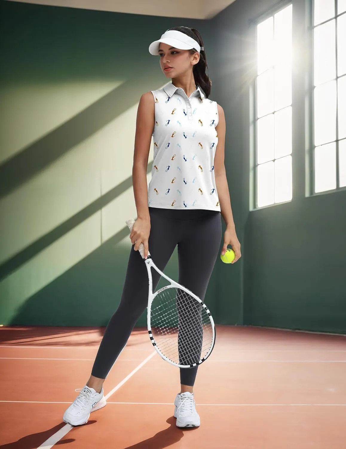 Women's Sleeveless Golf Polo Shirts UPF 50  Quick Dry Athletic Tops Shirts Workout Tennis Shirts with Buttons