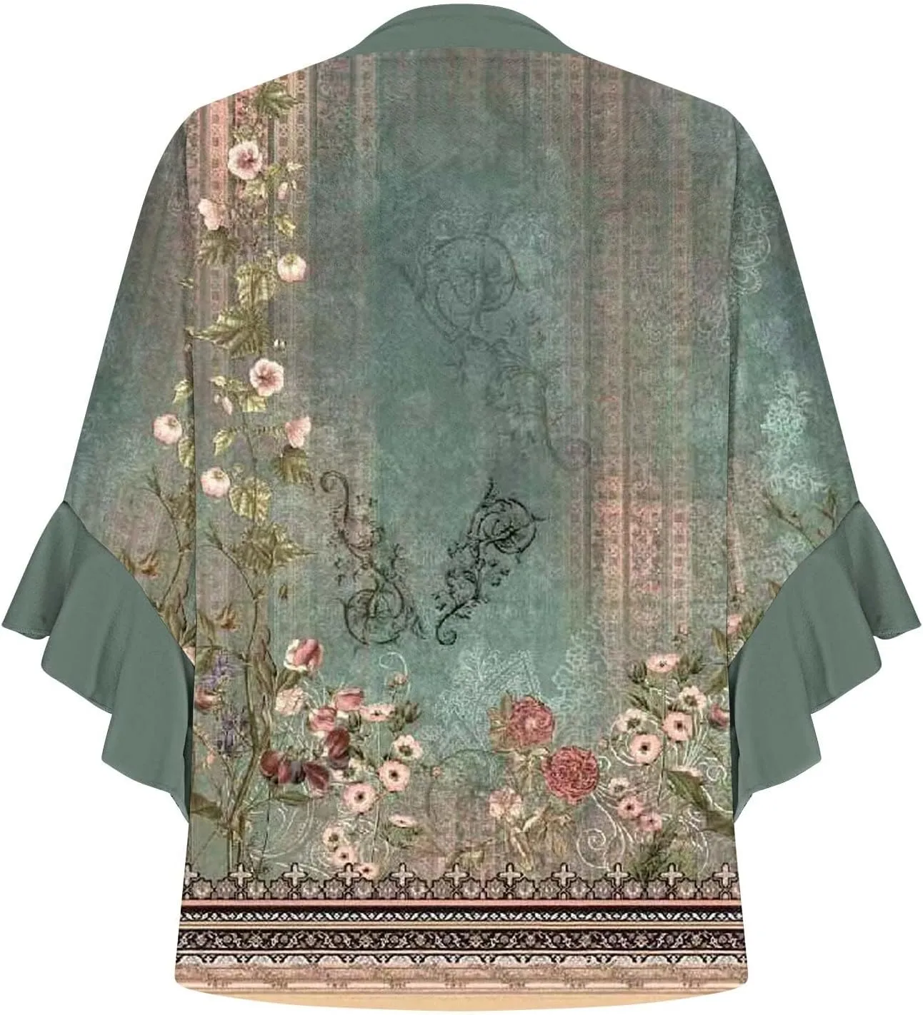 Womens Summer Floral Blouse Dressy Casual Ruffle 3/4 Sleeve Tops Trendy Button V Neck Boho Shirts Business Work Tunic