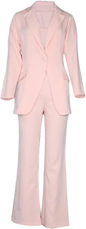 Women's Two Pieces Suit Set One Button Jacket and Pants Solid Business Office Lady Tuxedos