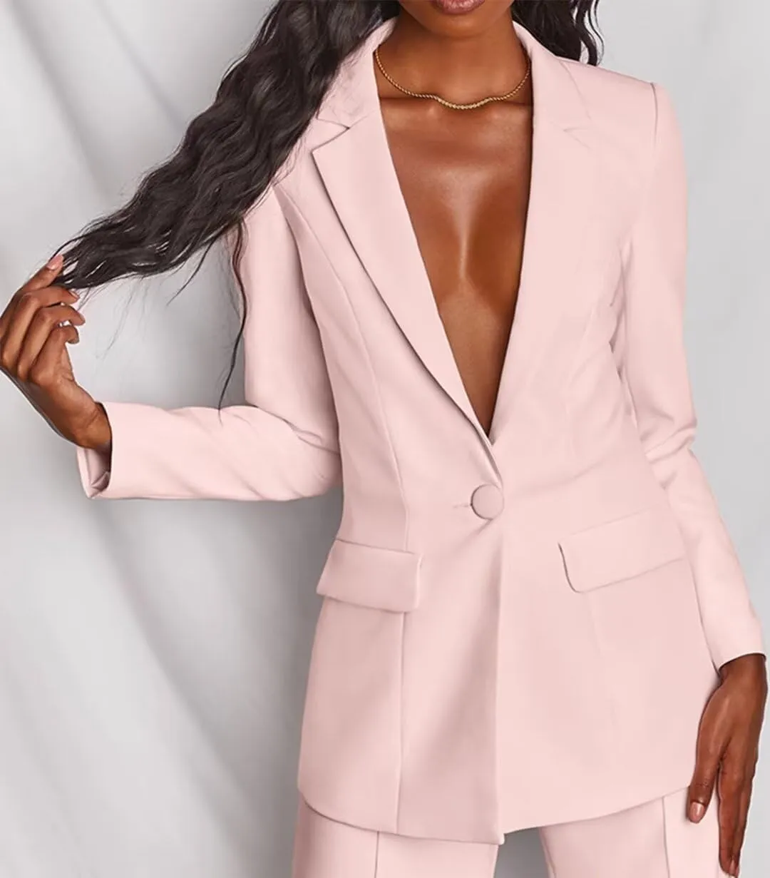 Women's Two Pieces Suit Set One Button Jacket and Pants Solid Business Office Lady Tuxedos