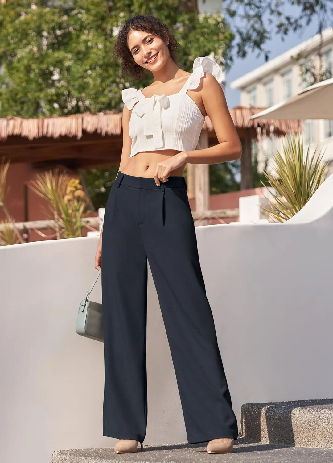 Women's Wide Leg Work Dress Pants High Waisted Casual Slacks Business Office Pants with Pockets 29"/31"