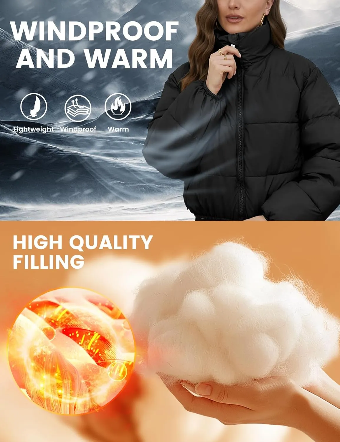 Wyeysyt Women's Cropped Puffer Jacket Winter Quilted Stand Collar Lightweight Outerwear Coats with Pockets