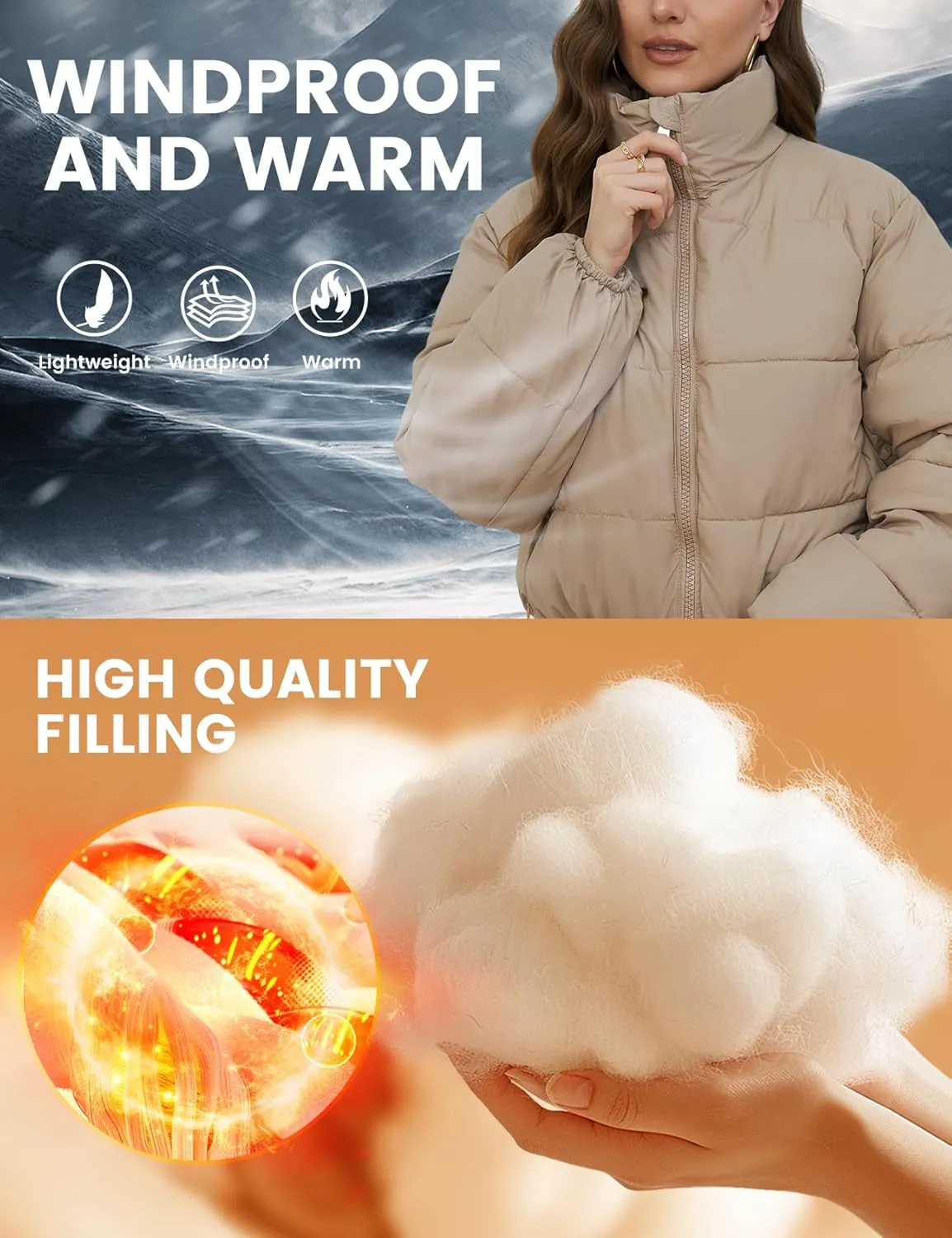 Wyeysyt Women's Cropped Puffer Jacket Winter Quilted Stand Collar Lightweight Outerwear Coats with Pockets