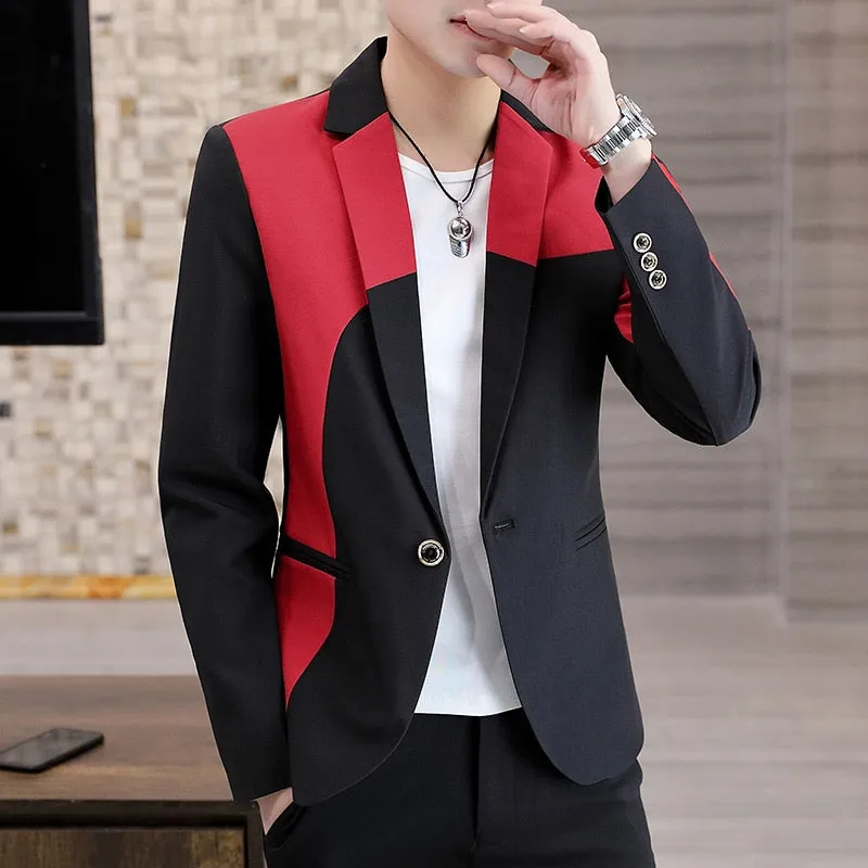 xiangtuibao Men Casual Blazer Stitching Color Business Slim Fit Suit Coat High Quality Long Sleeve Male Formal Single Buckle Suit Jacket