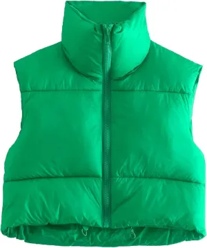 Zando Cropped Puffer Vest Women Sleeveless Outerwear Winter Vest Tops Jackets Lightweight Vests for Women 2025 Trendy Zip
